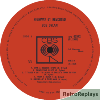 Bob Dylan 'Highway 61 Revisited' LP Label Sticker