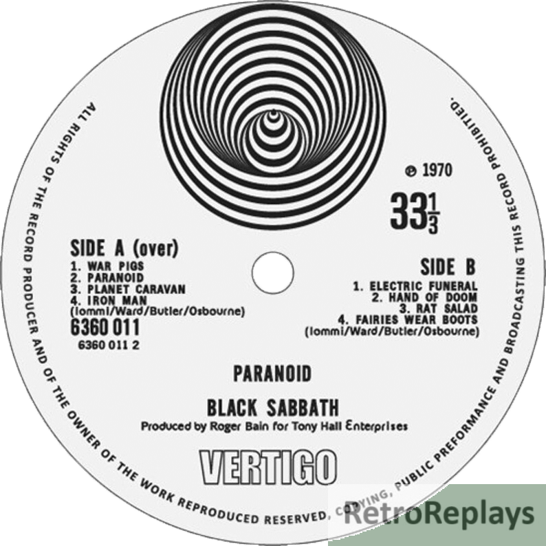 Black Sabbath 'Paranoid' LP Label Sticker