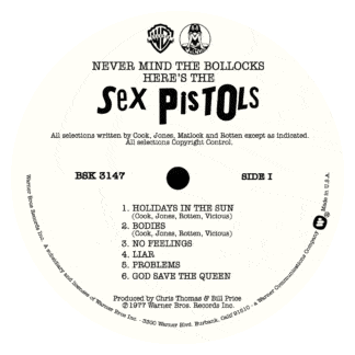 The Sex Pistols 'Never Mind the Bollocks...' LP Label Sticker