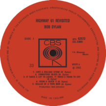Bob Dylan 'Highway 61 Revisited' LP Label Sticker