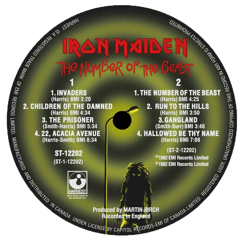 Iron Maiden 'The Number of the Beast' LP Label Magnet