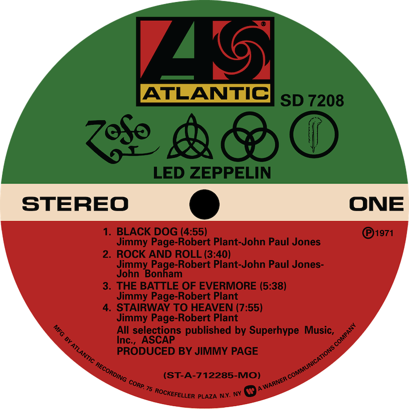 Led Zeppelin IV 'Zoso' LP Label Sticker