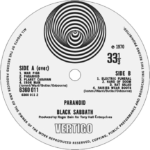 Black Sabbath 'Paranoid' LP Label Sticker