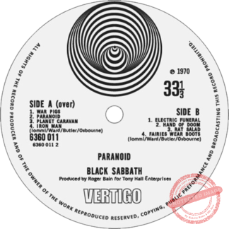 Black Sabbath 'Paranoid' LP Label Magnet