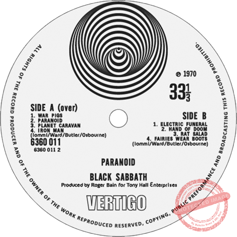 Black Sabbath 'Paranoid' LP Label Magnet