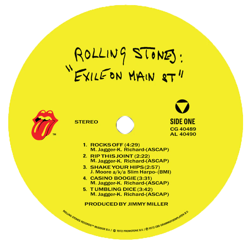 The Rolling Stones 'Exile on Main St.' LP Label Sticker