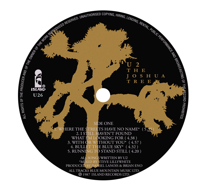 U2 'The Joshua Tree' LP Label Sticker